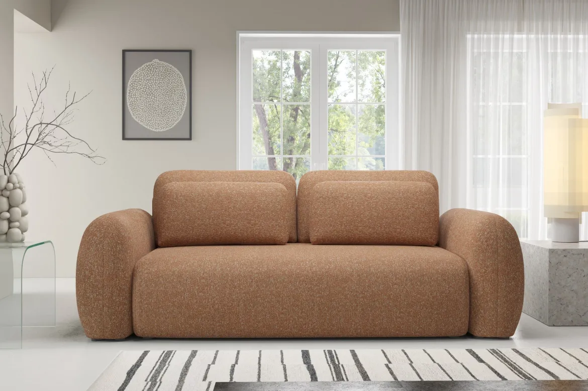 Divano Letto 3 Posti Arancione Sfoderabile Contenitore 200x95 cm, Lavabile Made in Italy - Cecina