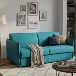 Divano Letto 2 Posti Azzurro Sfoderabile Contenitore 160x95 cm, di Apertura a Ribalta Made in Italy - Follina