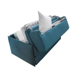 Divano Letto 2 Posti Azzurro Sfoderabile Contenitore 160x95 cm, di Apertura a Ribalta Made in Italy - Verceia