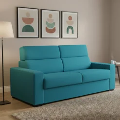 Divano Letto 2 Posti Azzurro Sfoderabile Contenitore 180x95 cm, di Apertura a Ribalta Made in Italy - Casabona