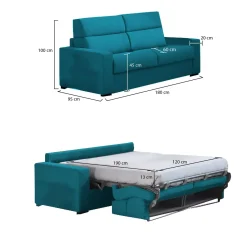 Divano Letto 2 Posti Azzurro Sfoderabile Contenitore 180x95 cm, di Apertura a Ribalta Made in Italy - Casabona