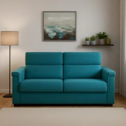 Divano Letto 2 Posti Azzurro Sfoderabile Contenitore 185x95 cm, di Apertura a Ribalta Made in Italy - Rigolato