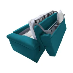 Divano Letto 2 Posti Azzurro Sfoderabile Contenitore 185x95 cm, di Apertura a Ribalta Made in Italy - Tenna