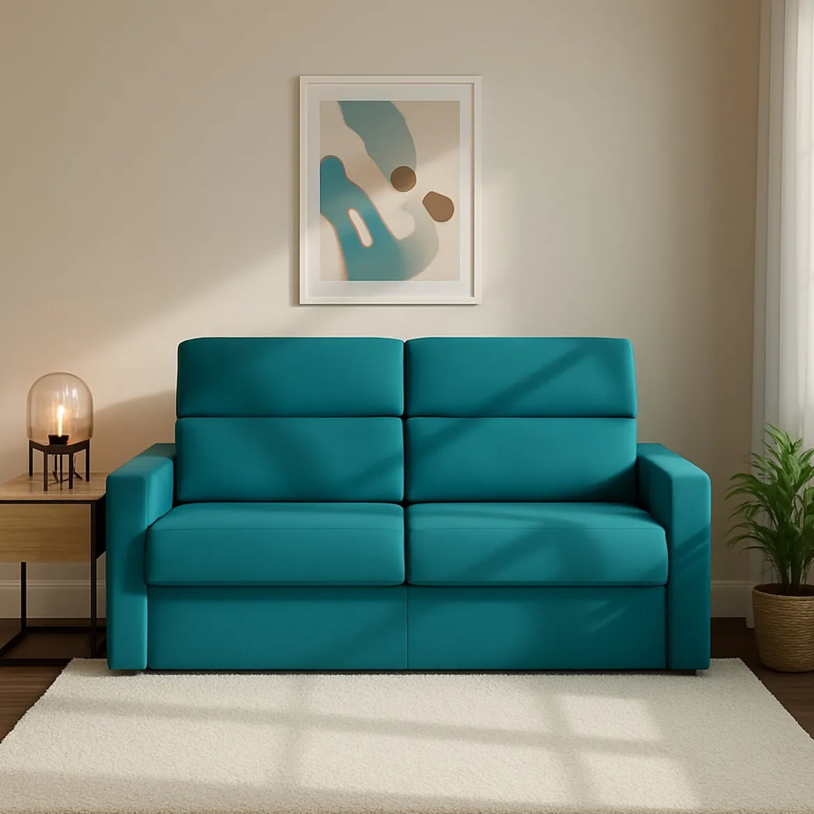 Divano Letto 2 Posti Azzurro Sfoderabile Contenitore 200x95 cm, di Apertura a Ribalta Made in Italy - Sonico