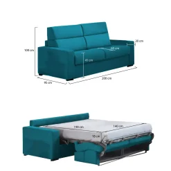 Divano Letto 2 Posti Azzurro Sfoderabile Contenitore 200x95 cm, di Apertura a Ribalta Made in Italy - Sonico