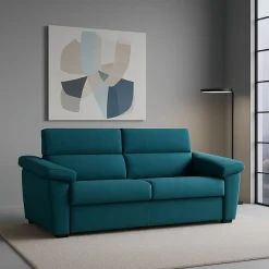 Divano Letto 2 Posti Azzurro Sfoderabile Contenitore 205x95 cm, di Apertura a Ribalta Made in Italy - Contrada