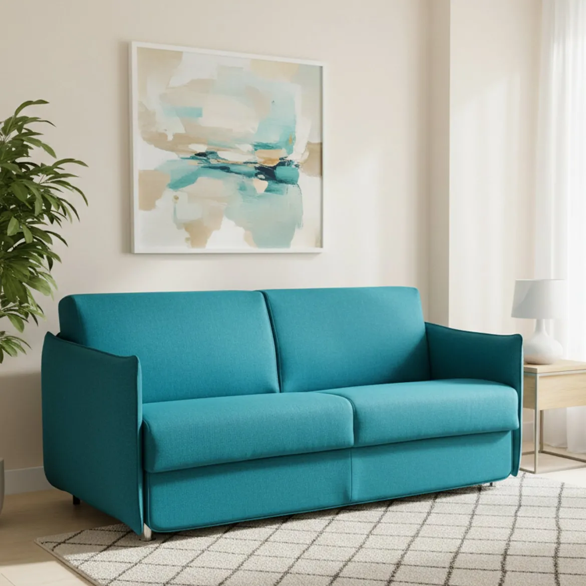 Divano Letto 3 Posti Azzurro Sfoderabile Contenitore 200x95 cm, Lavabile Made in Italy - Gravere