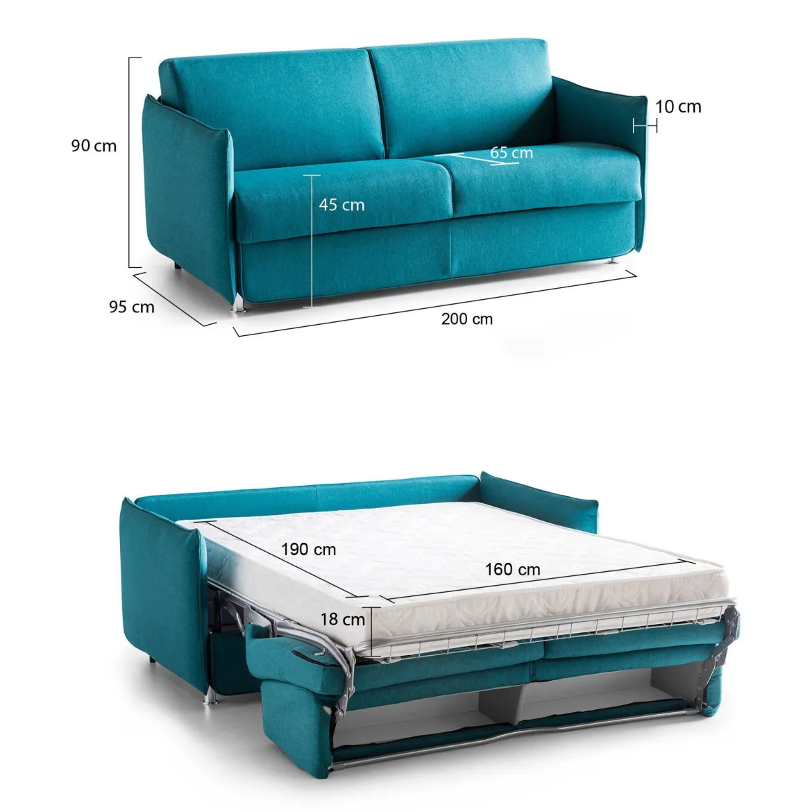 Divano Letto 3 Posti Azzurro Sfoderabile Contenitore 200x95 cm, Lavabile Made in Italy - Gravere