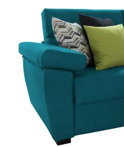 Divano Letto 3 Posti Azzurro Sfoderabile Contenitore 225x95 cm, Lavabile Made in Italy - Pacecos
