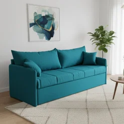 Divano Letto 3 Posti Azzurro Sfoderabile Lavabile 205x86 cm, Idrorepellente Letto Estraibile Materasso Incluso Made in Italy - Avellana
