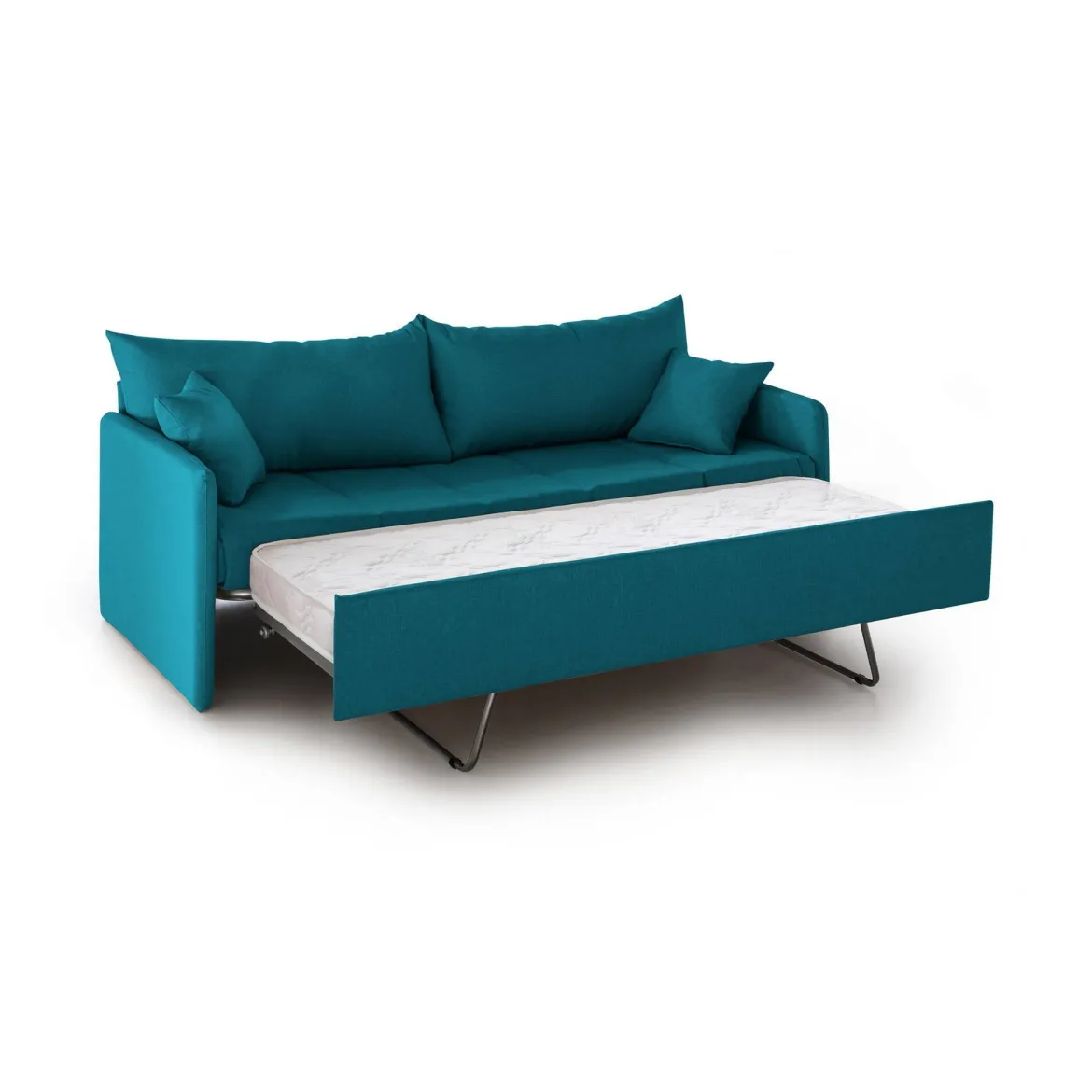 Divano Letto 3 Posti Azzurro Sfoderabile Lavabile 205x86 cm, Idrorepellente Letto Estraibile Materasso Incluso Made in Italy - Avellana