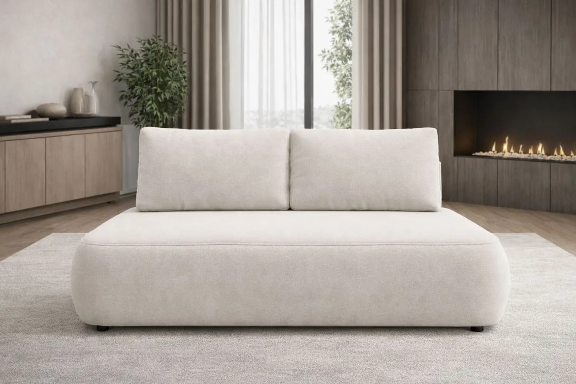 Divano Letto 2 Posti Beige Chiaro Contenitore Cuscini Sfoderabili 210x106 cm, Reclinabile - Brugnato