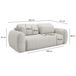 Divano Letto 3 Posti Beige Chiaro Contenitore di Apertura a Libro 266x121 cm, Reclinabile - Sessame