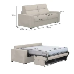 Divano Letto 2 Posti Beige Sfoderabile Contenitore 180x95 cm, di Apertura a Ribalta Made in Italy - Trissino