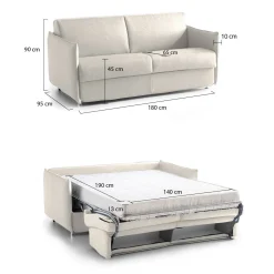 Divano Letto 2 Posti Beige Sfoderabile Contenitore 180x95 cm, di Apertura a Ribalta Made in Italy - Trovo