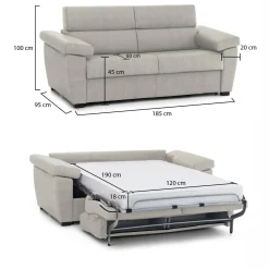 Divano Letto 2 Posti Beige Sfoderabile Contenitore 185x95 cm, di Apertura a Ribalta Made in Italy - Salorno