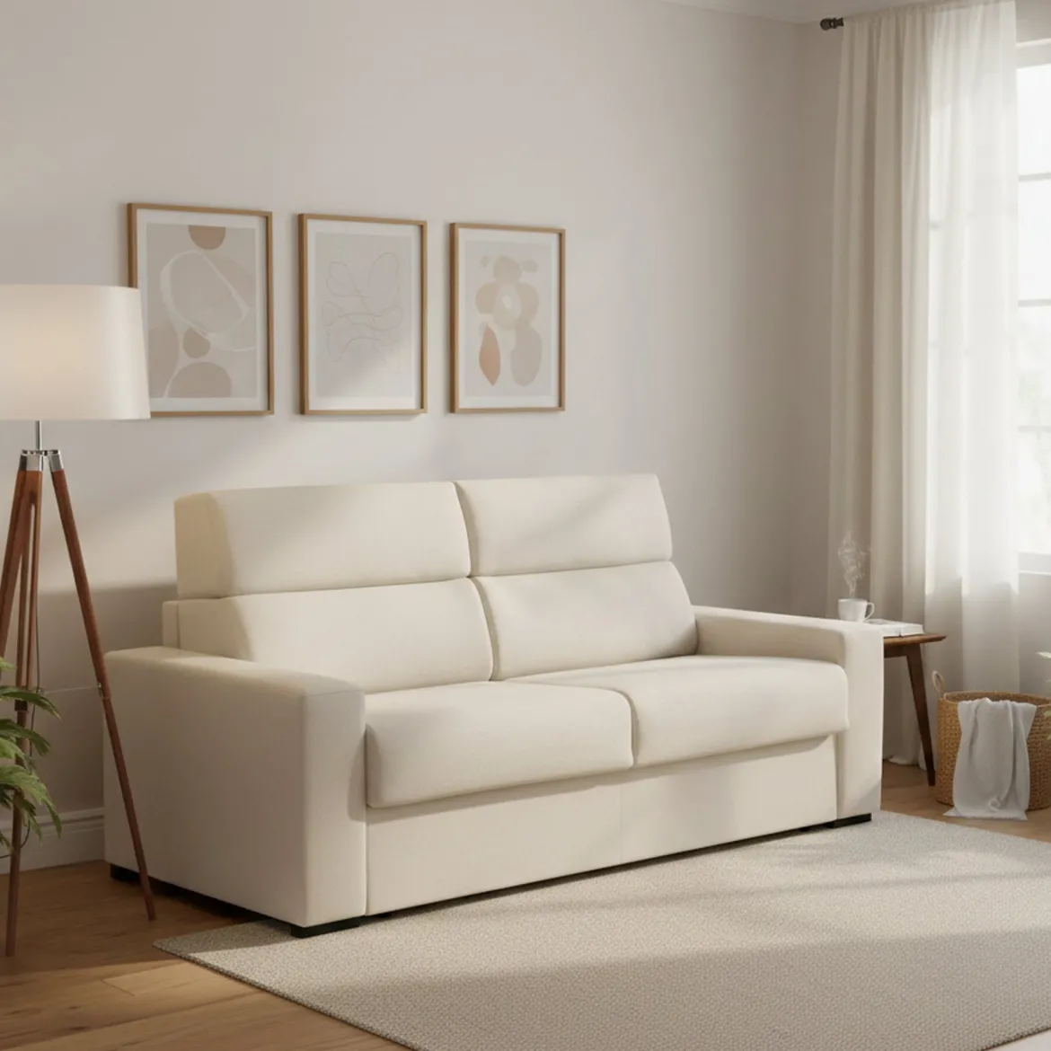 Divano Letto 2 Posti Beige Sfoderabile Contenitore 200x95 cm, di Apertura a Ribalta Made in Italy - Sonico