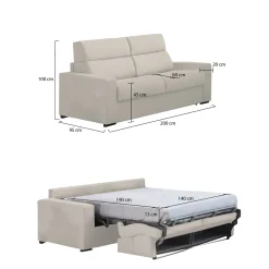 Divano Letto 2 Posti Beige Sfoderabile Contenitore 200x95 cm, di Apertura a Ribalta Made in Italy - Sonico