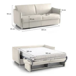 Divano Letto 3 Posti Beige Sfoderabile Contenitore 200x95 cm, Lavabile Made in Italy - Cecina