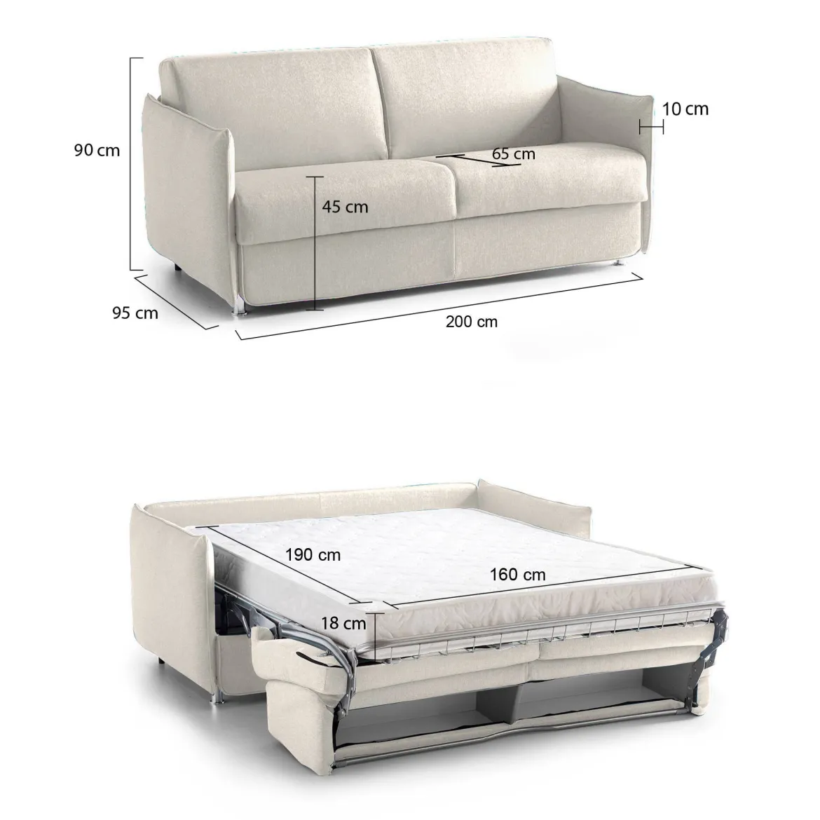Divano Letto 3 Posti Beige Sfoderabile Contenitore 200x95 cm, Lavabile Made in Italy - Cecina
