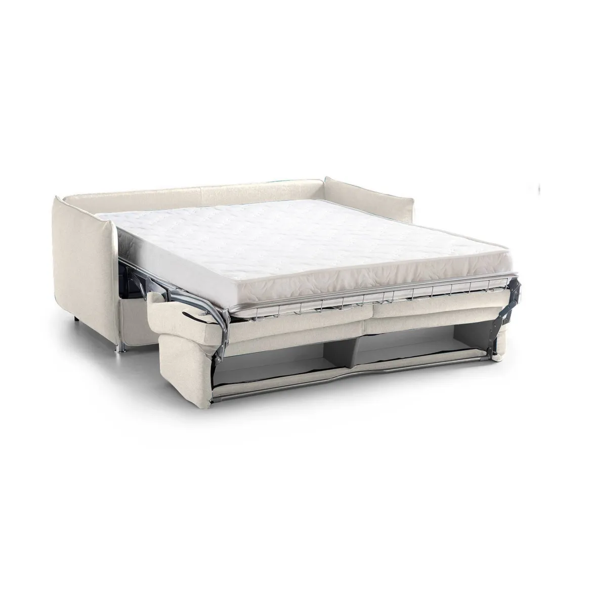 Divano Letto 3 Posti Beige Sfoderabile Contenitore 200x95 cm, Lavabile Made in Italy - Cecina