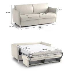 Divano Letto 3 Posti Beige Sfoderabile Contenitore 200x95 cm, Lavabile Made in Italy - Gravere