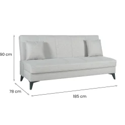 Divano Letto 3 Posti Bianco Contenitore di Apertura Click-clack 185x78 cm, Lavabile - Caneva