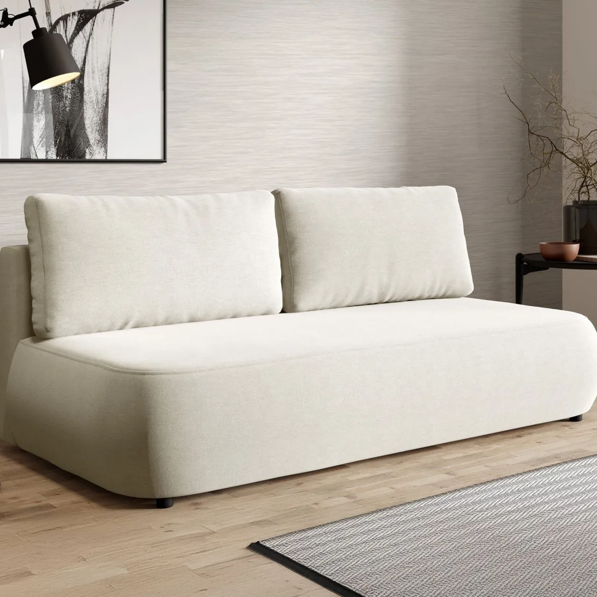 Divano Letto 2 Posti Bianco Crema Contenitore Cuscini Sfoderabili 210x106 cm, Reclinabile - Brugnato