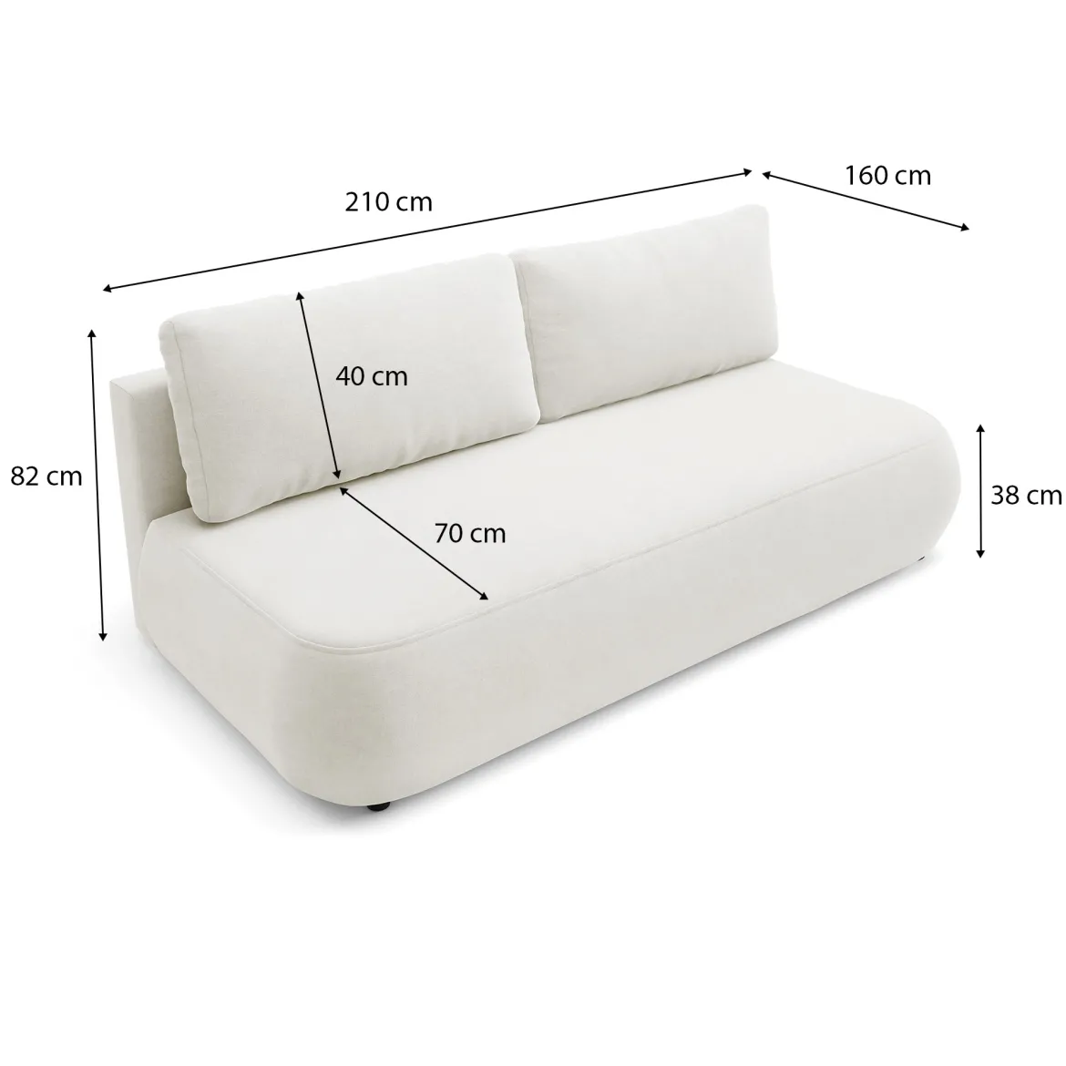Divano Letto 2 Posti Bianco Crema Contenitore Cuscini Sfoderabili 210x106 cm, Reclinabile - Brugnato