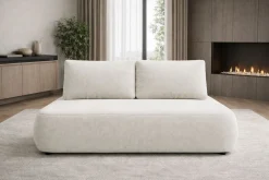 Divano Letto 2 Posti Bianco Crema Contenitore Cuscini Sfoderabili 210x106 cm, Reclinabile - Brugnato