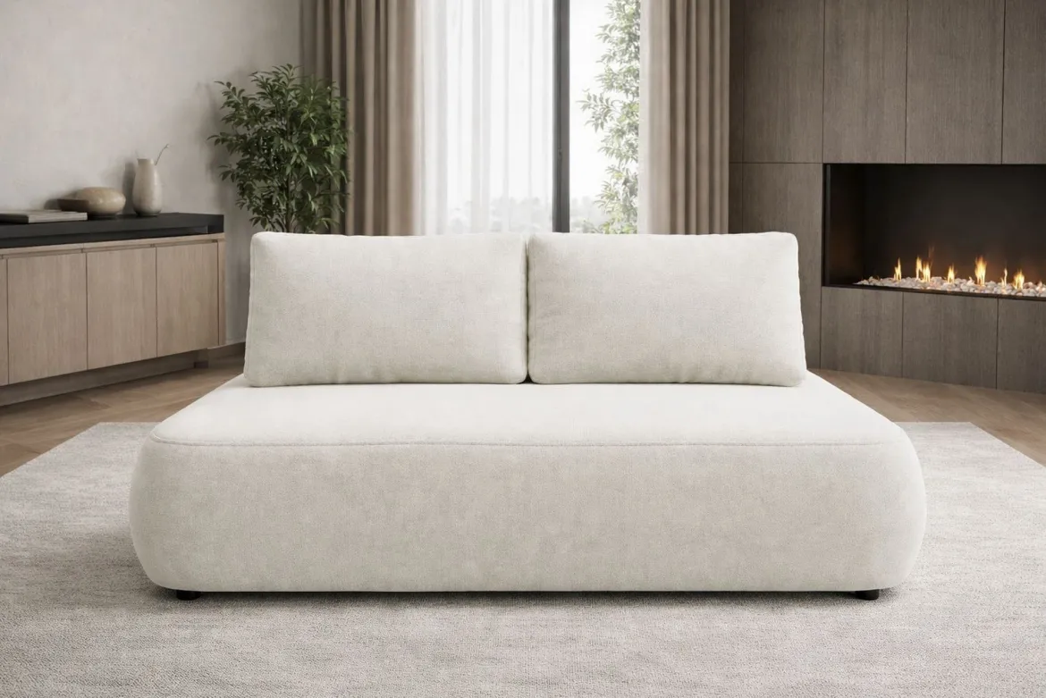 Divano Letto 2 Posti Bianco Crema Contenitore Cuscini Sfoderabili 210x106 cm, Reclinabile - Brugnato