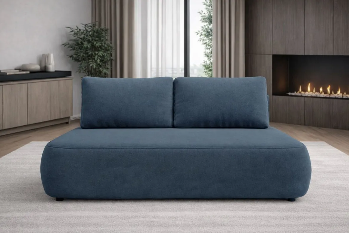 Divano Letto 2 Posti blu Contenitore Cuscini Sfoderabili 210x106 cm, Reclinabile - Brugnato