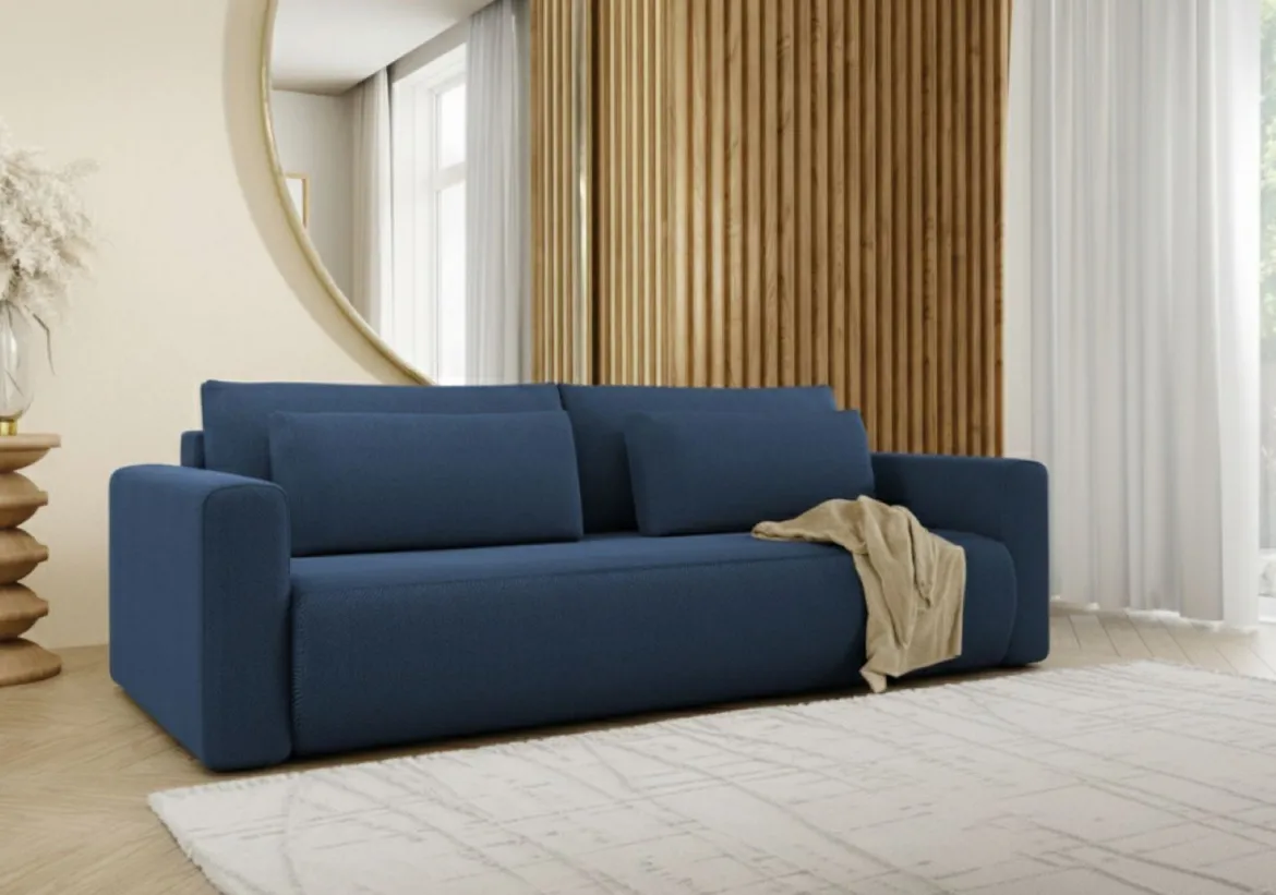Divano Letto 2 Posti blu Contenitore di Apertura a Libro 266x121 cm, Reclinabile - Golgi