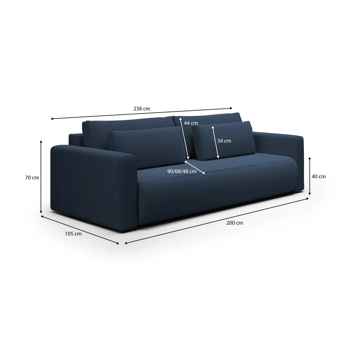Divano Letto 2 Posti blu Contenitore di Apertura a Libro 266x121 cm, Reclinabile - Golgi