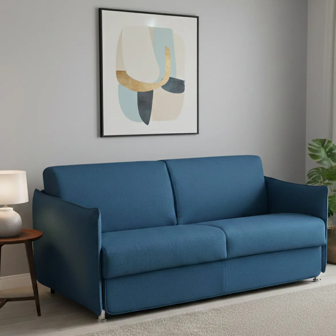 Divano Letto 2 Posti blu Sfoderabile Contenitore 160x95 cm, di Apertura a Ribalta Made in Italy - Verceia