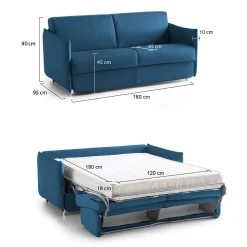 Divano Letto 2 Posti blu Sfoderabile Contenitore 160x95 cm, di Apertura a Ribalta Made in Italy - Verceia