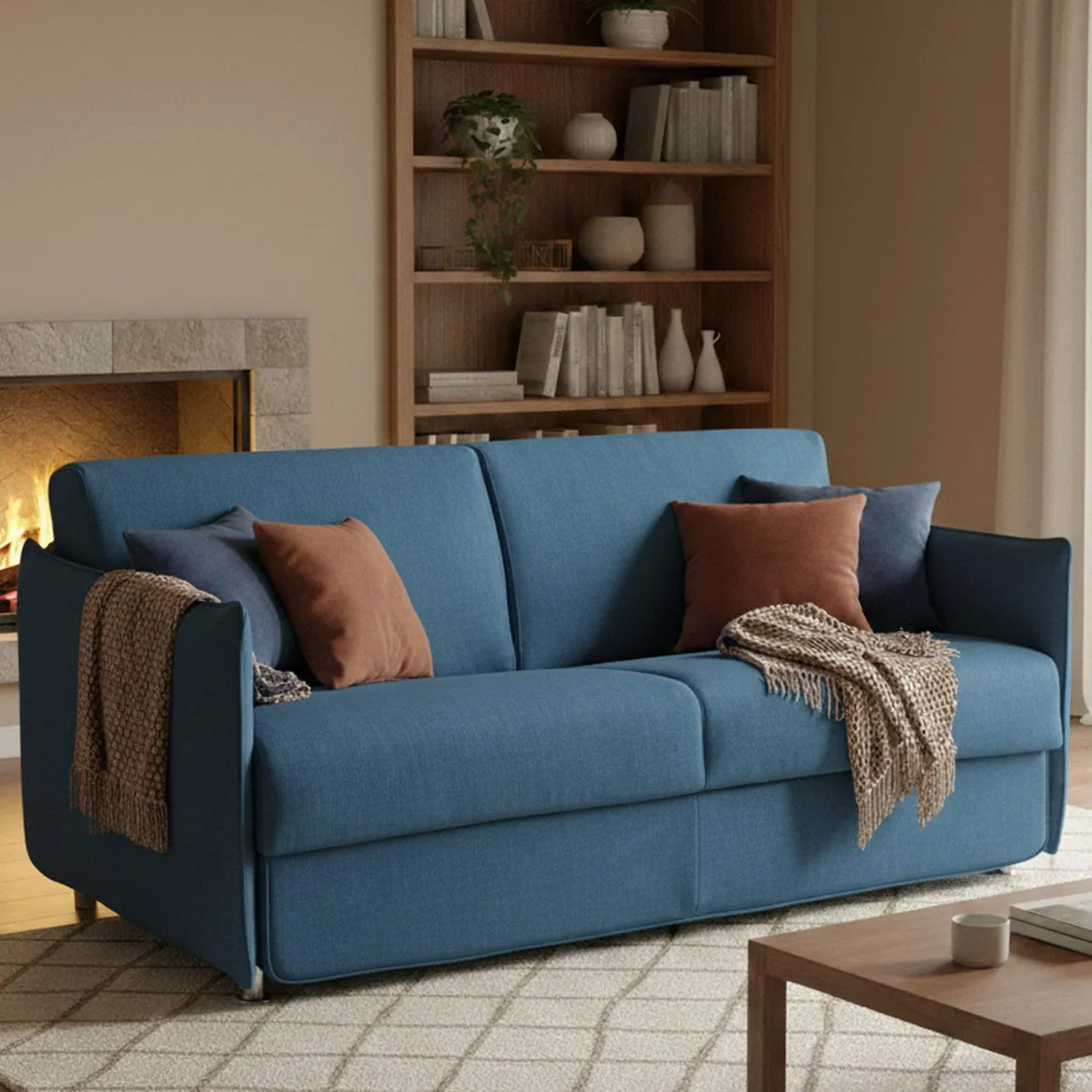 Divano Letto 2 Posti blu Sfoderabile Contenitore 180x95 cm, di Apertura a Ribalta Made in Italy - Trovo