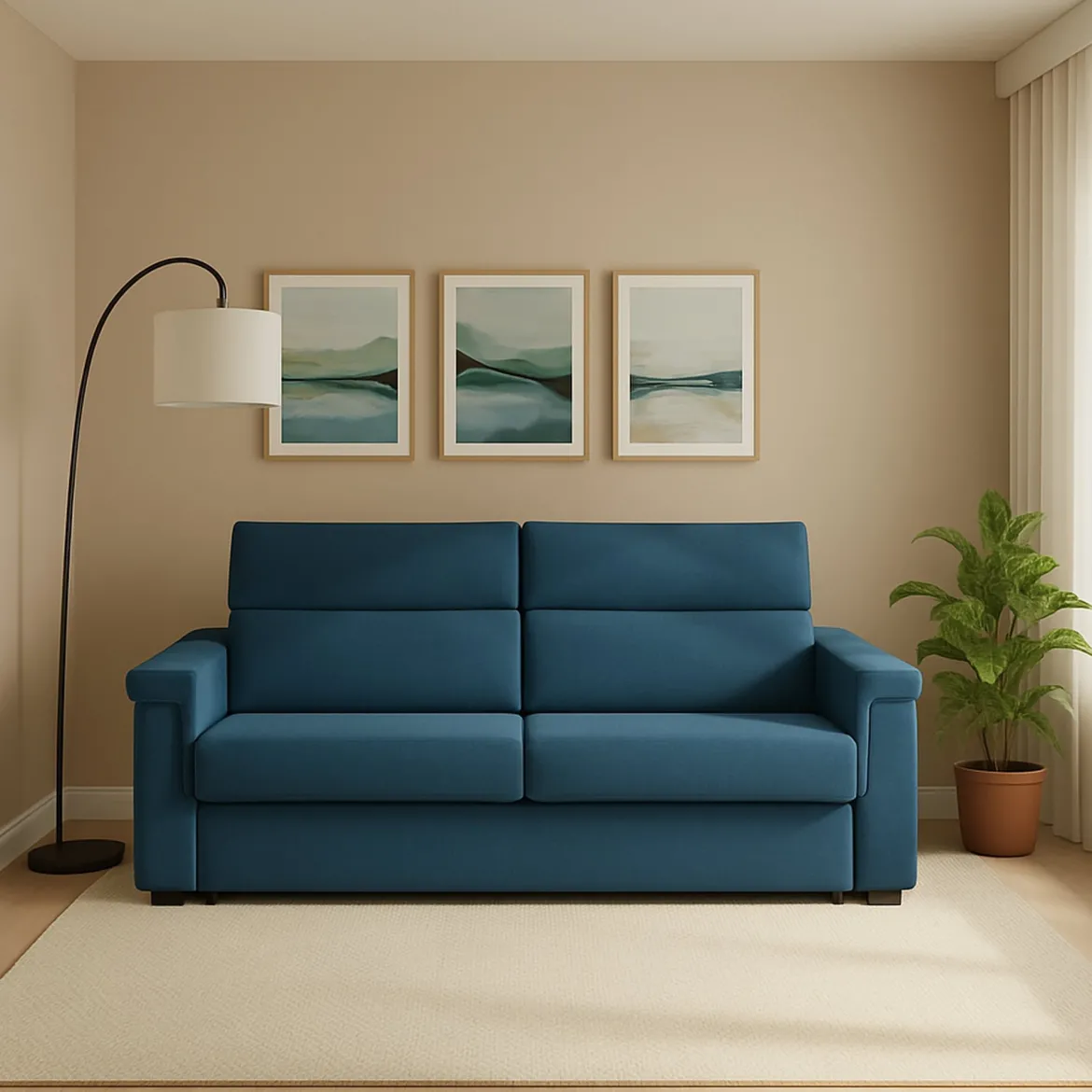Divano Letto 2 Posti blu Sfoderabile Contenitore 185x95 cm, di Apertura a Ribalta Made in Italy - Salorno