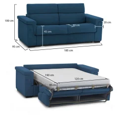 Divano Letto 2 Posti blu Sfoderabile Contenitore 185x95 cm, di Apertura a Ribalta Made in Italy - Salorno