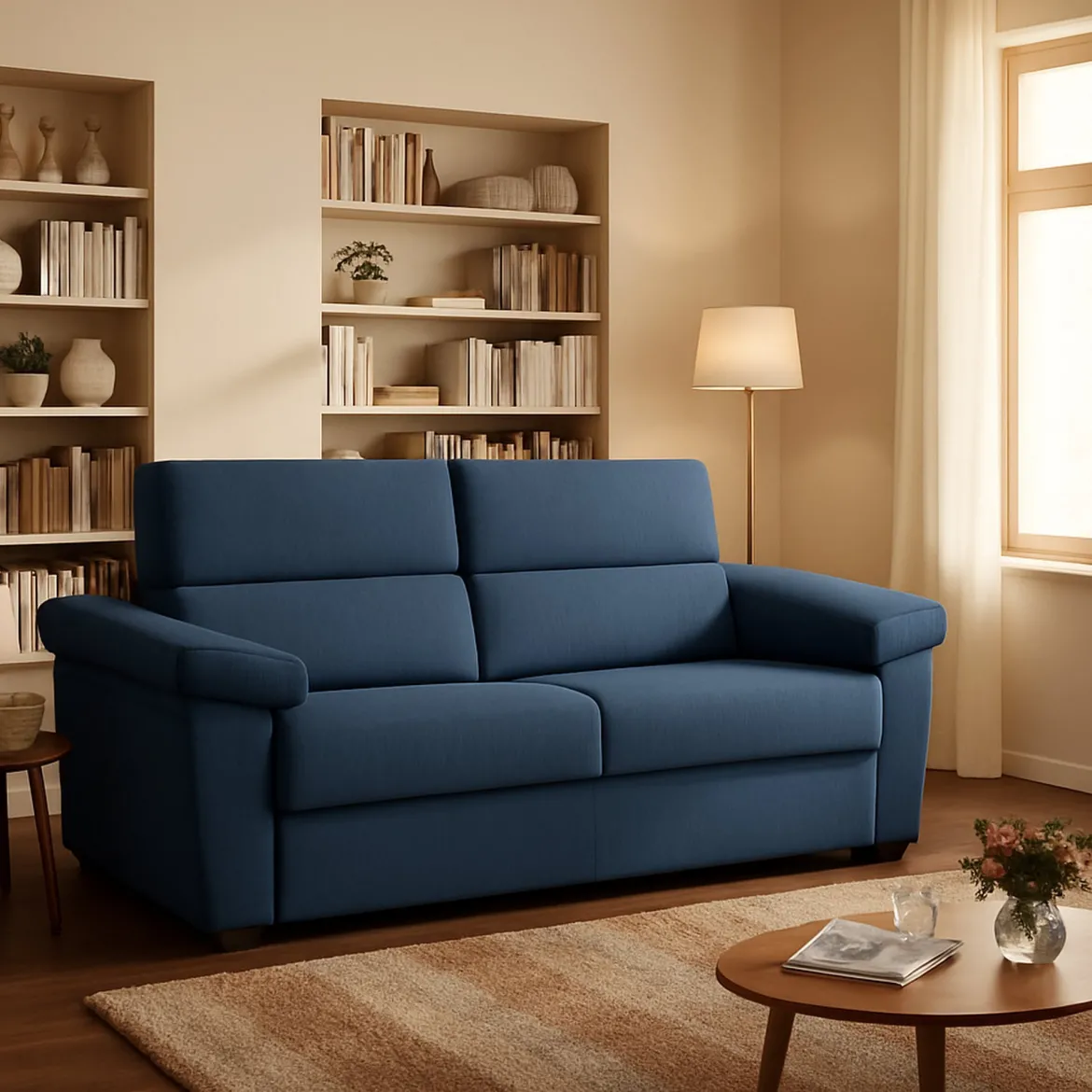 Divano Letto 2 Posti blu Sfoderabile Contenitore 185x95 cm, di Apertura a Ribalta Made in Italy - Tenna