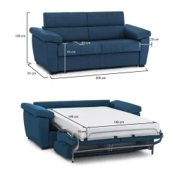 Divano Letto 2 Posti blu Sfoderabile Contenitore 205x95 cm, di Apertura a Ribalta Made in Italy - Fisciano