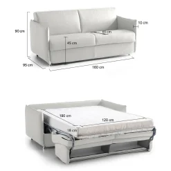 Divano Letto 2 Posti Grigio Chiaro Sfoderabile Contenitore 160x95 cm, di Apertura a Ribalta Made in Italy - Follina