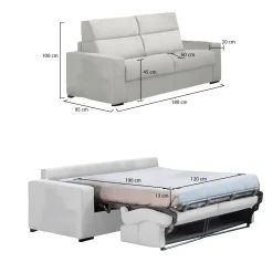 Divano Letto 2 Posti Grigio Chiaro Sfoderabile Contenitore 180x95 cm, di Apertura a Ribalta Made in Italy - None