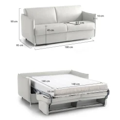 Divano Letto 2 Posti Grigio Chiaro Sfoderabile Contenitore 180x95 cm, di Apertura a Ribalta Made in Italy - Trissino
