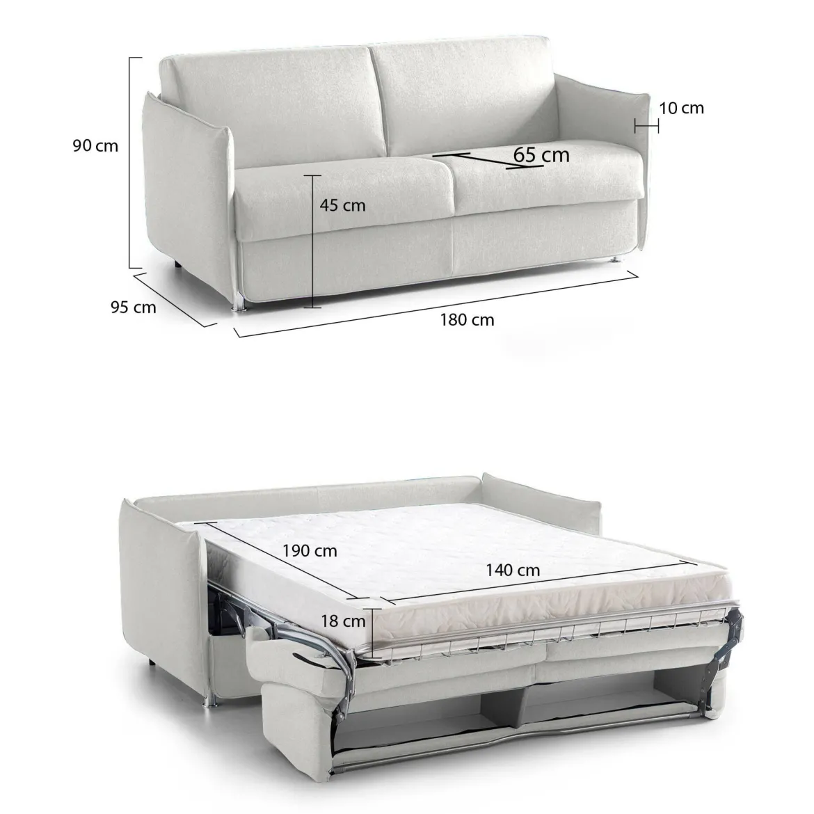 Divano Letto 2 Posti Grigio Chiaro Sfoderabile Contenitore 180x95 cm, di Apertura a Ribalta Made in Italy - Trissino