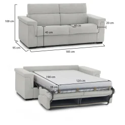 Divano Letto 2 Posti Grigio Chiaro Sfoderabile Contenitore 185x95 cm, di Apertura a Ribalta Made in Italy - Salorno