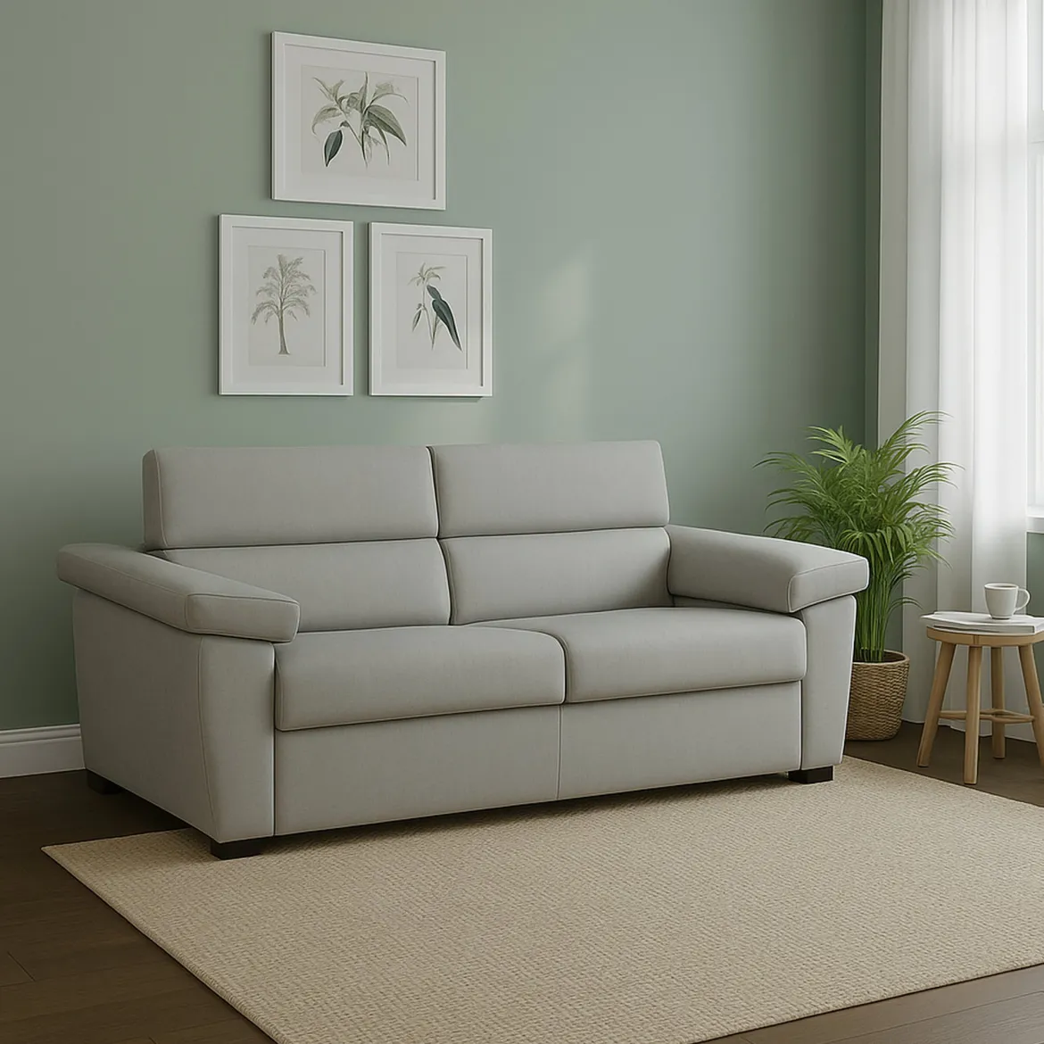 Divano Letto 2 Posti Grigio Chiaro Sfoderabile Contenitore 185x95 cm, di Apertura a Ribalta Made in Italy - Tenna