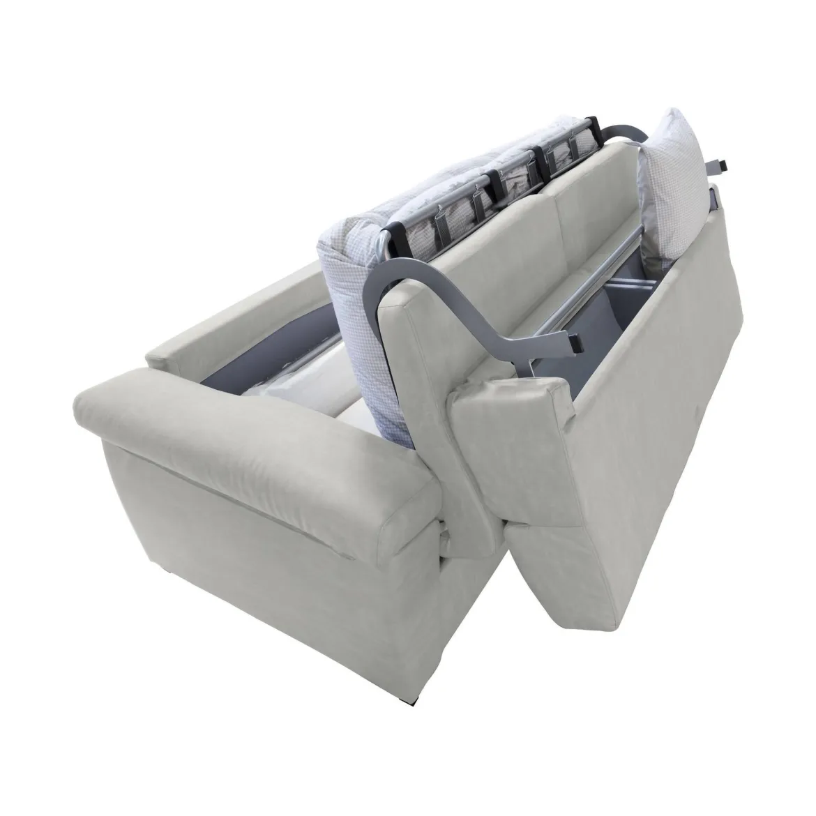 Divano Letto 2 Posti Grigio Chiaro Sfoderabile Contenitore 185x95 cm, di Apertura a Ribalta Made in Italy - Tenna