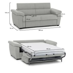 Divano Letto 2 Posti Grigio Chiaro Sfoderabile Contenitore 205x95 cm, di Apertura a Ribalta Made in Italy - Fisciano