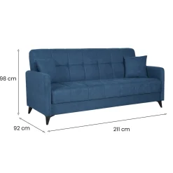 Divano Letto 3 Posti Grigio Chiaro Contenitore di Apertura Click-clack 211x92 cm, Lavabile - Novalesa